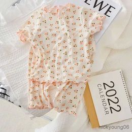 Clothing Sets Trendy Baby Girl Home Pajamas Thin Soft Casual Children Suit Summer Wear Outfits Floral T-shirt and Shorts