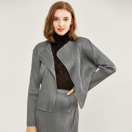 Women's Jackets Miyake Simple Style Spring Long-sleeved Shawl Cardigan Japanese-style Slim Folded Sleeve Jacket Women's Basic Model