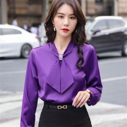 Women's Blouses 2023 In Shirt Women Fashion Purple Long Sleeve Scarf Collar Chiffon Elegant Formal Office Ladies Casual