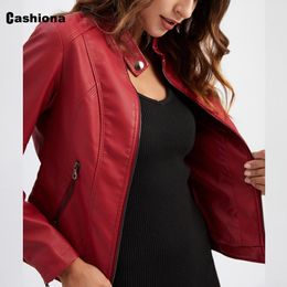 2024 Jackets Trendy Faux Pu Leather Jackets Women Spring Autumn Outerwear Pocket Zipper Coat Slim Fitted Jacket Red Black Femme Clothing