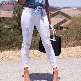 Jeans da donna Sexy Hole bianco streetwear donna boyfriend jeans donna vita alta pantaloni a matita leggings mamma jeans abiti vintage pantaloni in denim T230530