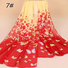 Scarves 150 50cm Thin Chiffon Scarf Ilk Feeling Women Hijab Sunscreen Long Shawl Wraps All Match Embroidery Butterfly Bandana
