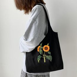 Shopping Bags Flower Aesthetic Vintage Print Shoulder Canvas Women Bag Handbag Harajuku Casual Ulzzang Fun Large Capacity Tote Shopper