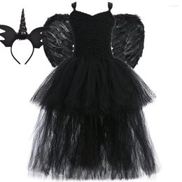 Girl Dresses Black Angel Tutu Dress Before Short After Long Tulle Tail Kids Pageant Evening Party Girls Halloween Costume