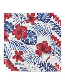 Table Napkin 4pcs Red Flower Tropical Plant Leaves Square 50cm Wedding Decoration Cloth Kitchen Dinner Serving Napkins