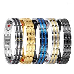 Link Bracelets Fashion Gold-plated Stainless Steel Adjustable Anti-radiation Bio-health Magnetic Bracelet For Men