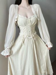 Frühling Kleidung frauen Tee Brechen Französisch Fee Kleid Meer Urlaub Schlinge Kleid Frau Elegante Lange Party Kleid