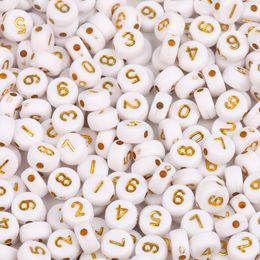 200pcs Mixed Digital Letter Acrylic Beads White Gold Colour Round Flat Number Bead for Jewellery Making Diy Charm Bracelet Necklace