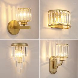 Wall Lamp Crystal Postmodern American Luxurious Gold For Living Room Bedroom Study Decor Light Bathroom Fixtures