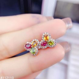 Stud Earrings Fine Jewellery 925 Sterling Silver Inset With Natural Gems Women's Luxury Noble Plant Colour Tourmaline Ear Studs Support