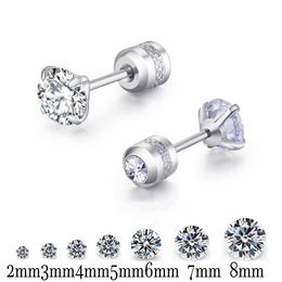 Stainless Steel 4 Colour CZ Zircon korean Earrings For Women Crystal Screw Titanium Steel Ear Studs Anti Allergic Body Jewellery