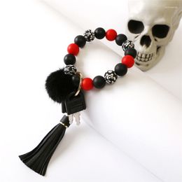 Keychains Halloween Keychain Charms Skull Silicone Beads Car For Men Women Hairball Tassel Keyring Keys Accessories Gift 2023