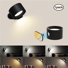 Rechargeable LED Wall Sconce, Dimmable Wall Mounted Lamp with Memory Function, Magnetic Ball 360° Rotation Cordless Wall Lights for Reading Study Closet Cabinet