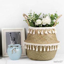 Basket Decor Wicker Baskets Storage Hand Woven Rattan Basket Foldable Pot with Handle Plant Cestos Mimbre Panier Osier