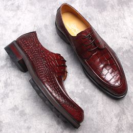 Mens Formal Shoes Genuine Leather Black Round Head Crocodile Pattern oxford Business Wedding Party Lace-up Dress Shoes For Men