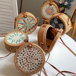 Evening Bags 20x8cm Circle Handwoven Women Messenger Round Retro Rattan Straw Beach Crossbody Bag Good Quality Bolsa Masculina