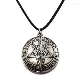 Pendant Necklaces Five-Pointed Star Can Open The Mechanical Gear Movement Round Necklace For Men Women European American Jewelry