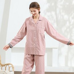 Women's Sleepwear Washed Double-layer Gauze Cotton Pyjamas Suit Women Laple Casual Men Two Pieces Long Sleeve Pyjamas Loose Home Clothes