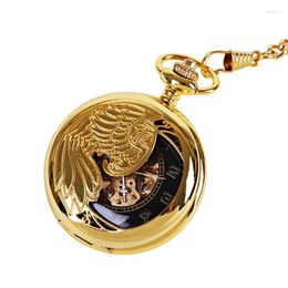 Pocket Watches Luxury Gold Eagle Mechanical Watch For Men Women Hollow Skeleton Bird Case Roman Numeral Dial Man Fob Chain Pendant Clock