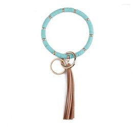 Keychains ZWPON Boho Heishi Polymer Clay Disc Beads Circle Keychain Velvet Tassel Wristlet Bracelets For Women Surf Jewelry Wholesale