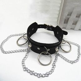 Choker Unisex Punk Gothic Flexible PU Leather Necklace Collar With O-Rings Chains Rock Club Party Jewelry Belt Adjustable Buckle