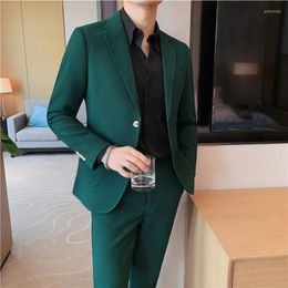 Men's Suits 2023 Waffle Suit Jacket Pant 2 Piece Set Men Solid Slim Fit Business Tuxedo Groom Wedding Prom Wear Casual Dress Sets 4XL-M