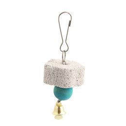Mills Parrot Beak Trimmer Calcium Stone Chinchilla Grinding Teeth Lava Block Mineral Rock Chewing Toy with Bell for Mini Macaw