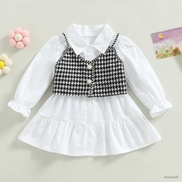 Girl's Dresses baby Fashion Toddler Kid Baby Girls Dress Plaid Vest Ruffle Dresses For Girls Fall Spring Clothing