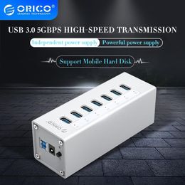 Hubs ORICO Aluminium 7 Ports USB 3.0 Hub Multi USB Splitter USB 3.0 Hub with USB Charge Power for Laptop Accessories MacBook Splitter