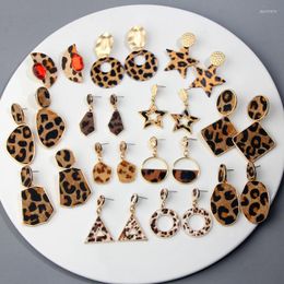 Dangle Earrings Flatfoosie Vintage Plush Leopard Drop For Women Geometric Round Resin Acrylic Hanging Statement Earring Fashion Jewellery
