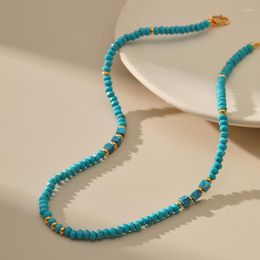 Pendant Necklaces Boho Turquoise Beads Necklace Woman Geometric Full Turquoise-colored Natural Stone Choker Golden Beaded Accessories