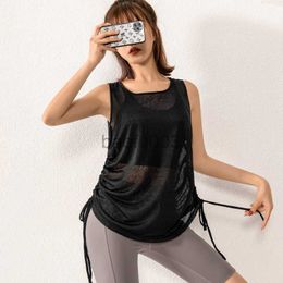 Women's T-Shirt Women Sport Vest Loose Thin See-through Shirt Running Fitness Sleeveless T-shirt Quick Dry Tank Tops Gym Workout Tee Blouse J2305