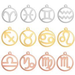 Skyrim Stainless Steel Zodiac Charms for Jewelry Making Leo Taurus Capricorn Horoscope Astrological Sign DIY Pendant Wholesale