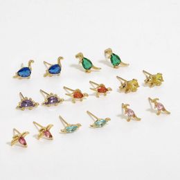 Dangle Earrings 1Pair Cute Copper Cartoon Small Dinosaur Stud Multicolor Zircon Animal For Women Party Ear Jewellery Trendy Gift