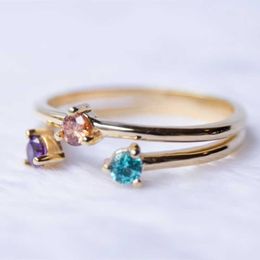 Band Rings Huitan Gold-color Circle Ring for Women Inlaid Colorful CZ Simple Stylish Lady's Finger-ring Daily Wear Party Statement Jewelry AA230530