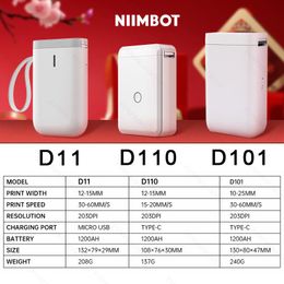 Printers Niimbot D101 D11 D110 Mini Thermal Label Sticker Printer Inkless Portable Pocket Label Maker 1215mm for Mobile Phone Hine