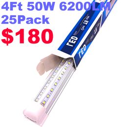 25PCS 4ft LED Shop Light Fixture 50W 6200lm Clear Lens Clear Cover V Shape 2 Row V Shape Integrated Bulb Lamp LED Cooler Door Lights usastar