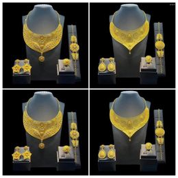 Necklace Earrings Set Retro Glod Color Bride Jewelry Women Wedding Dress Bracelet Ring Iadian Party Jewelery