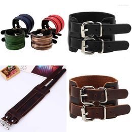 Unisex Leather Wide Cuff fabric bangles with Clasp - Cool Punk Wristband Bracelet for Men
