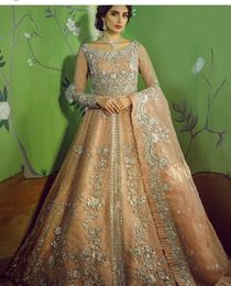 Pakistani Indian Luxury Wedding Dresses A Line Floor Length Champagne Bridal Gowns Beads Lace Appliques Scoop Neck Women Formal Wear