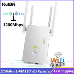 Routers KuWFi 1200Mbps Wifi Repeater Dual Band Wireless 2.4G / 5G Wifi Extender AP Router Wifi Signal Amplifier With 4pcs Antennas