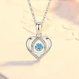 Chains Luxury Women Necklace Blue Crystal Heart Pendant Stainless Steel Clavicle Chain Valentine Day Gift Jewellery Accessories