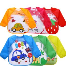 Baby Toddler Cartoon Overalls Waterproof Long Sleeve Bibs Children Kids Feeding Smock Apron Eating Clothes Burp Cloths