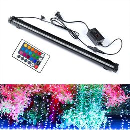 Lightings Aquarium Fish Tank Light Waterproof LED Bubble Pump Bar Light 23/30/45/52cm Decor Lighting Underwater Lamp 24 Key Remote Control