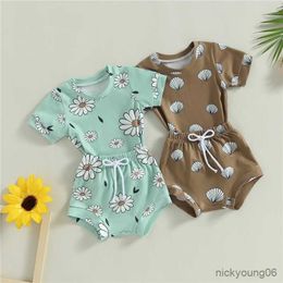 Clothing Sets Fashion Infant Baby Girls Summer 2-piece Outfit Casual Shell/ Floral Print Short Sleeve T-shirt and Elastic Shorts Set