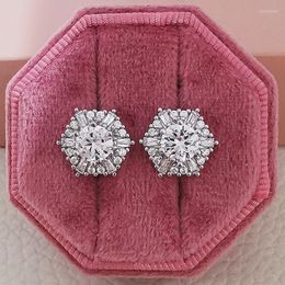 Stud Earrings Korea Sweet Cute Flower Crystal Temperament Geometric Round Zircon Statement For Women Girl Pendientes