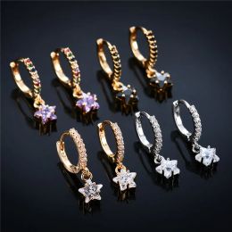 Cubic Zirconia Star Hoops Earrings for Women Gifts Fashion Design Lady Huggies Gold Silver Party Girls Purple Black Zircon Ear Charm Jewellery