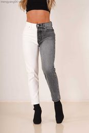 Womens Jeans New White and Grey Stitched for Women Fashion High Waist Denim Straight Pants Street Trendy Trousers S-2xl Drop Ship T230530