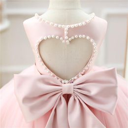 Girl Dresses Pink Lace Princess Gown Beads Baby Christening For Baptism Evening Infant Born Wedding Birthday Outfits