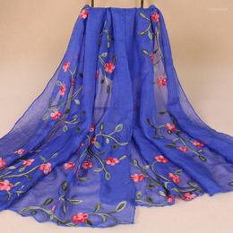 Scarves Spring And Summer Beach Women Scarf Chiffon Flower Embroidered Shawl Ladies Muslim Hijabs Silk Wholesale